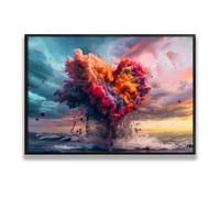 Explosión Corazón Lienzo Arte de Pared Abstracto Impresiones Líquidas Romántico Océano Puesta de Sol Decor del Hogar Posters Colorido Nube Pintura Paisaje Obra de Arte 40x60cm con Marco Negro