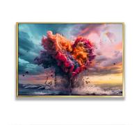 Explosión Corazón Lienzo Arte Mural, Abstracto Impresiones Líquidas, Romántico Océano, Puesta De Sol, Decor Del Hogar, Pósters, Colorido, Nube, Pintura, Paisaje, Obra De Arte 60x92cm Con Marco Dorado
