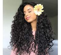 Explosión de pequeño volumen africano cabeza peluca peluca de fibra química diadema pelo largo y rizado (Negro natural)
