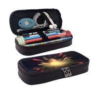 Explosion Fireworks - Estuche de cosméticos con solapa de piel con impresión 3D, bolsa de cosméticos, bolsa de almacenamiento con cremallera, bolsa de papelería con solapa de cuero, Negro -, Talla