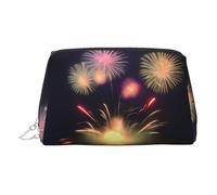 Explosion Fireworks - Neceser de piel con impresión 3D, bolsa de maquillaje de piel para bolso con cierre de cremallera superior, elegante neceser, Silver, Talla única