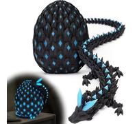 ExploTex Dragón de cristal articulado impreso en 3D de 9,8 pulgadas y brilla en el dragón oscuro, juguete de Halloween, regalo de juguete novelty (Silk Black + Blue Glow)