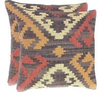 Export Profile Juego de 2 Fundas de cojín Indias Kilim de 45,7 x 45,7 cm, Fundas de Almohada étnicas Bohemias de Yute (Rojo)
