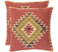 EXPORT PROFILE Kilim - Funda de cojín tejida a mano de lana étnica de yute, 45,7 x 45,7 cm, cuadrada, decorativa, decoración bohemia para sofá, funda de cojín rústica bohemia para decoración del hogar