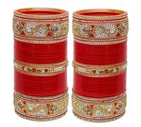 EXPORT STORE - Juego de pulseras de novia Dhanteras/Diwali/Bhai Dooj Collection Designer Golden Red Chuda Bridal Wedding Choora Fashion Chura para mujer, 2.4 pulgadas, plástico, sin piedras preciosas,