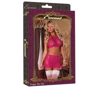 Exposed Magic Silk Forget Me Not Halter Falda G String Set, pequeño/Med, Frambuesa Rosa