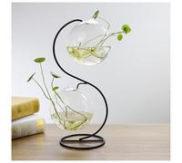 Expositor Colgante De Hierro En Forma De S, Pecera PequeñA De Vidrio Transparente, Ideal para Decoraciones NavideñAs Y De Bodas.-Dark Black