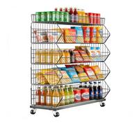 Expositor De Aperitivos De 4 O 5 Niveles, Organizador Y Soporte Para Supermercados, Estantería Comercial De Acero Al Carbono De Alta Resistencia Para Frutas Y Verduras(Black,5 Tier-120x45x140cm)