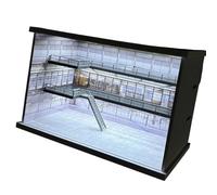 Expositor de coche modelo de escritorio, escala 1/64, diseño de garaje iluminado con estructura de PVC y cubierta frontal transparente, soporte de coche fundido a presión, lugar de estacionamiento en