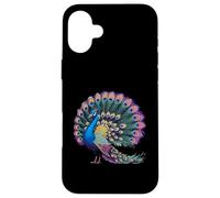 Expositor de cola magnífica de plumas de pavo real vibrantes Carcasa para iPhone 16 Plus