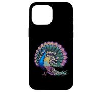 Expositor de cola magnífica de plumas de pavo real vibrantes Carcasa para iPhone 16 Pro Max