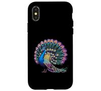 Expositor de cola magnífica de plumas de pavo real vibrantes Carcasa para iPhone X/XS