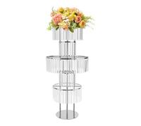 Expositor de flores de cristal de 5 niveles: elegante base redonda for bodas, fiestas y decoración del hogar.(Silver)