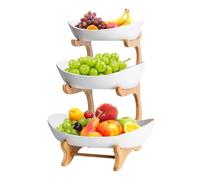 Expositor de frutas de 3 pisos con bandeja de fruta, cesta de frutas de varios pisos para cocina, soporte moderno de madera, soporte para tartas de frutas y cesta de almacenamiento para encimera