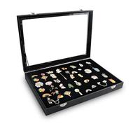 Expositor de insignias, gran capacidad, a prueba de polvo, caja de exhibición de cristal artificial de piel sintética transparente para joyas (piel sintética, 35 x 24 x 5 cm)