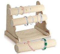 Expositor de Joyas Con 3 Niveles Extraíbles - Soporte de Terciopelo para Pulseras, Brazaletes, Relojes y Collares (Caqui)