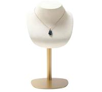 Expositor de joyas, organizador de collares, colgador de microfibra beige, soporte de exhibición de busto de joyería de terciopelo for la venta, organizador de joyas con base dorada, expositor de joya