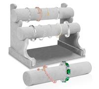 Expositor de joyas para pulseras, soporte de pulsera de terciopelo con 3 niveles extraíbles, soporte para brazaletes, soporte para pulsera, soporte para relojes, pulseras, collares (gris)