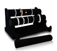 Expositor de joyas para pulseras, soporte de pulsera de terciopelo con 3 niveles extraíbles, soporte para brazaletes, soporte para pulsera, soporte para relojes, pulseras, collares (negro)