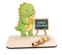 Expositor de madera original con dinosaurios como regalos para la escolarización. Bonita decoración de mesa para el comienzo del colegio para niños, soporte creativo para dinero para todos los niños