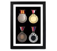 Expositor de medallas, Caja de Sombra de 4 medallas, Marco de exhibición de medallas, exhibición Corredores, maratón, Ganador de Carreras, Gimnasia y Todos los Deportes (Negro, A4)