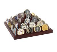 Expositor de Monedas Militares, 5 Filas Vitrina Expositor Monedas de Madera para Colección, Soporte Exhibición para 45 Medallas Militares, Decoración de Escritorio en Marrón Oscuro