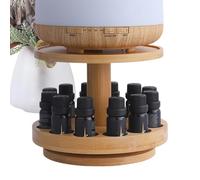 Expositor De Óleo - Madera 18x18x16cm | Organizador Giratorio De Fragancias Esenciales | Estante De Soporte De Bambú De Doble Capa | Estación De Almacenamiento Giratoria Para Decoración Del Hogar Para