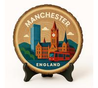 Expositor de recuerdos de Manchester, regalo de mesa de rebanada de madera, recuerdo de Inglaterra para los fanáticos del patrimonio industrial
