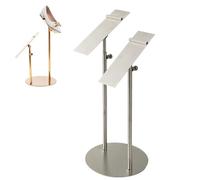 Expositor De Zapatos De Acero Inoxidable De Doble Cabezal, Zapatero Metálico con Altura Y Ángulo Ajustables Y Base Redonda, Soporte Giratorio para Zapatos, para Tiendas Minoristas(C Silver,2 Pack)