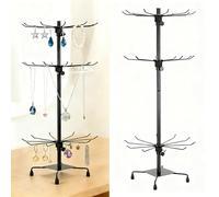 Expositor Joyero Giratorio con 3 Niveles 30 Ganchos, Estante Joyeria Mujer Soporte de Exhibición Negro de Metal Organizador para Colgar Aretes/Collares/Anillos/Pulseras/Relojes/Llaveros 34,8x20,5cm