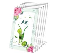 Expositor Metacrilato Transparente, A5 Soporte para Letreros de Acrílic, 5 Piezas Soporte A5, Soporte de Sobremesa Transparente, Soporte de Mesa de Acrílico, para Carteles, para Oficina, Tienda
