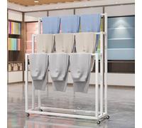 Expositor Metálico Para Bufandas Con Ruedas Giratorias De 360°, Organizador De Bufandas Multicapa, Ideal Para Exhibiciones En Boutiques, Comercios Y Hogares(Blanco,120x40x150cm)