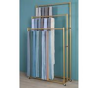 Expositores Para Muestras De Tela Y Chales, Perchero Moderno Independiente De 3 Niveles Con Ruedas, Soporte Metálico De Pie Para Bufandas, Para Tiendas Minoristas Y Dormitorio.Gold-150x35x180cm