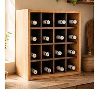 Expovinalia Botellero de Madera para 16 Botellas - Pino Macizo Color Roble Claro y Nogal, YA MONTADO Listo para Usar - Vinoteca Mueble Soporte de Vino para Cocina, Salón y Bodega - 48 x 50 x 35 cm