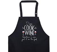 EXPRESS-STICKEREI Delantal cocina hombres con bordado gracioso: I LOVE TO COOK WITH WINE Ajustable, con bolsillo, regalo de cumpleaños para amantes del vino