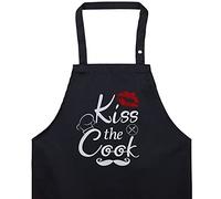 EXPRESS-STICKEREI Delantal cocina hombres con divertido mensaje Kiss the cook Ajustable, con bolsillo, para fanáticos de la parrilla. También sirve como bolsa deportiva para papá/hombre