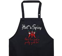 EXPRESS-STICKEREI Delantal cocina hombres con humor: HOT&SPICY and the food is good too Ajustable, con bolsillo, regalo de cumpleaños para el maestro parrillero