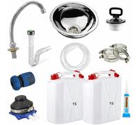 Express Water Kit, Kit per Costruire Lavandino Lavabo Lavello, Portatile Autonomo Trasportabile, con Serbatoio d'Acqua, in Acciaio Inox, con Comando a Pedale, per il Fai da Te, Completo di Accessori