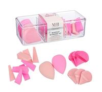 Expressions Juego de 16 esponjas de maquillaje rosas y organizador de artículos esenciales de belleza | Mezcladores de belleza surtidos, esponjas de maquillaje y cuñas para una aplicación de