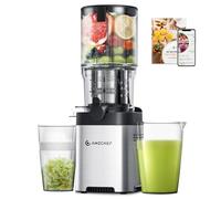 Exprimidor AMZCHEF de 2 litros con boca de 136 mm de ancho para frutas y verduras enteras. Exprimidor automático manos libres con doble sinfín para alimentar y masticar (motor silencioso).