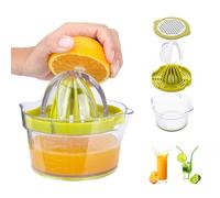 Exprimidor de cítricos manual multifunción, exprimidor 4 en 1 para naranjas, limones, cítricos, con 2 escariadores, 400 ml de medición grabada