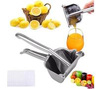 Exprimidor de mano con 10 bolsas de exprimido, exprimidor manual de limón con agarre ergonómico, extractor de jugo de frutas frescas de aleación de aluminio para naranja, cítricos, granada, lima