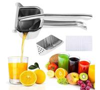 Exprimidor de mano - Extractor de jugo de frutas frescas de aleación de aluminio, prensa manual con agarre ergonómico y 10 bolsas de exprimido, fácil de limpiar para naranja, cítricos, granada, lima