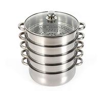 Exprimidor de Vapor de Acero Inoxidable, Accesorio de Cocción al Vapor 26cm, Cacerola de Acero Inoxidable de 5 Nveles, Vaporera de Verduras, Cesta de Cocción al Vapor con Tapa de Vidrio