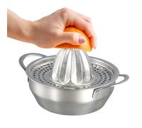 Exprimidor Manual de Doble Mango, Exprimidor Acero Inoxidable de 400ml, Exprimidores Limon con Múltiples Orificios de Filtro, Fácil de Separar la Pulpa del Jugo, Apto para Lavavajillas