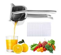Exprimidor manual, extractor de jugo de frutas frescas de aleación de aluminio con 10 bolsas de malla, exprimidor de mano, exprimidor de limón, prensa manual para naranja, cítricos, granada, lima