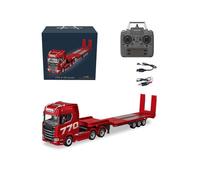 ExPrismarx Camión tractor a control remoto, 1:18 2.4GHz 6x4 770S semirremolque de control remoto resistente con remolque plano, modelo de transportador para entusiastas adultos (rojo)