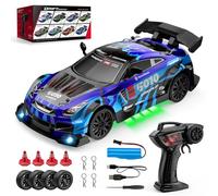 ExPrismarx Coche de deriva a control remoto, coche de velocidad variable a escala 1:24 con ruedas de deriva, neumáticos de carretera y barreras de tráfico, cumpleaños ideal para entusiastas