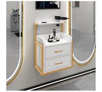exproyzk Estación de peluquería de Pared con 2 cajones, estación de peluquería con Soporte para secador de Pelo, Equipo de Almacenamiento Flotante(White#A)