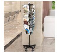 exproyzk Revistero Giratorio de Alambre, Expositor metálico con 27 Compartimentos, Organizador con Ruedas, Acabado en Pintura en Polvo, 5 Ruedas